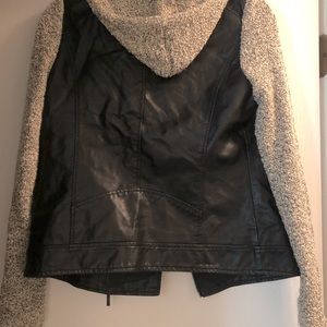 COPY - Faux leather jacket detachable knit hood (snaps) & sleeves. Zipper detai…